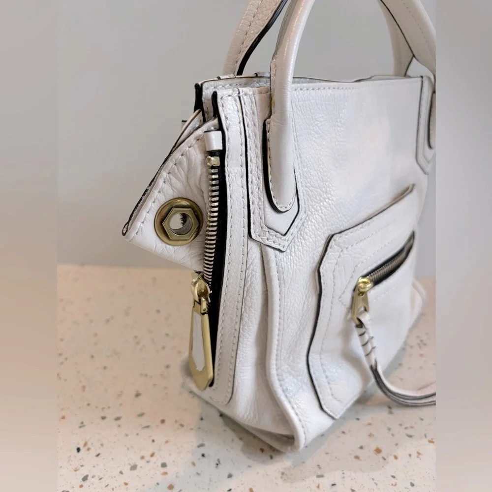 orYANY Small White Leather‎ Satchel Handbag with Zipper Sides